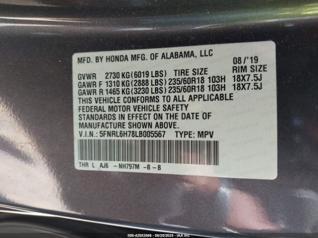 2020 HONDA ODYSSEY 5FNRL6H78LB005567 Photo 8