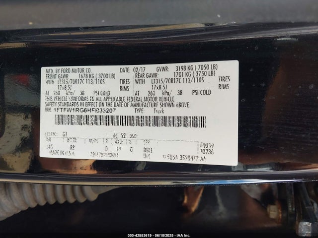 Aukcja sprzedaży 2017 Ford F-150 Raptor, vin: 1FTFW1RG6HFB33207, numer aukcji: 42553619