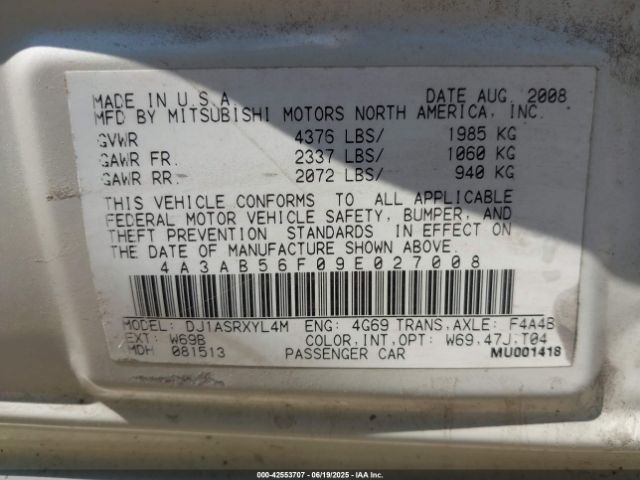 2009 MITSUBISHI GALANT 4A3AB56F09E027008 Photo 8