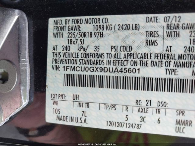 2013 FORD ESCAPE 1FMCU0GX9DUA45601 Photo 8