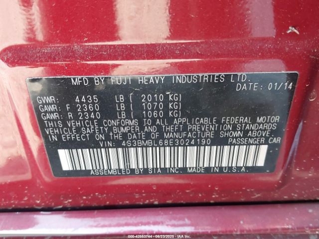 4S3BMBL68E3024190 Subaru 2.5na u5