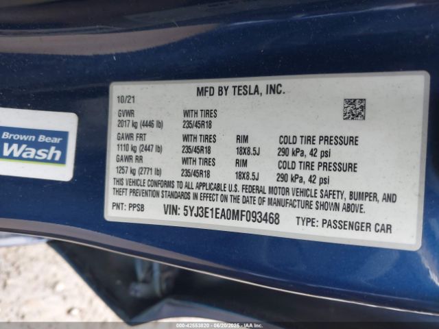 2021 TESLA MODEL 3 5YJ3E1EA0MF093468 Photo 8
