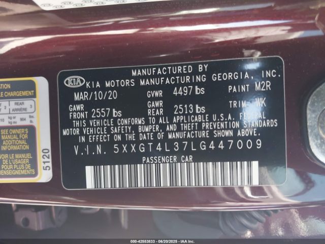 2020 KIA OPTIMA 5XXGT4L37LG447009 Photo 8