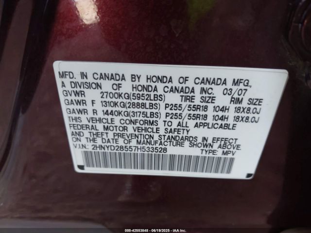 2007 ACURA MDX 2HNYD28557H533528 Photo 8