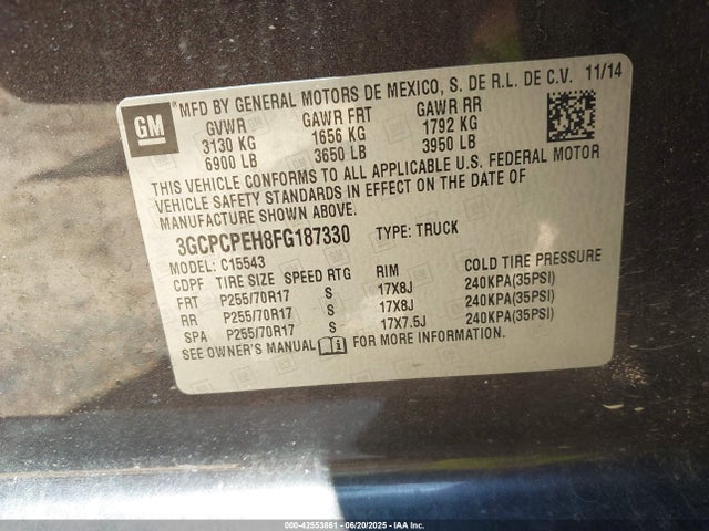 3GCPCPEH8FG187330 Chevrolet lv3 - vvt, aluminum, e85 max