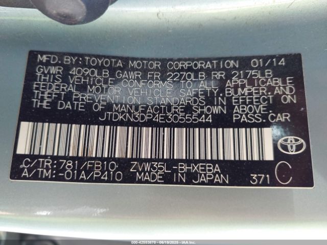 JTDKN3DP4E3055544 Toyota 2zr-fxe+3jm