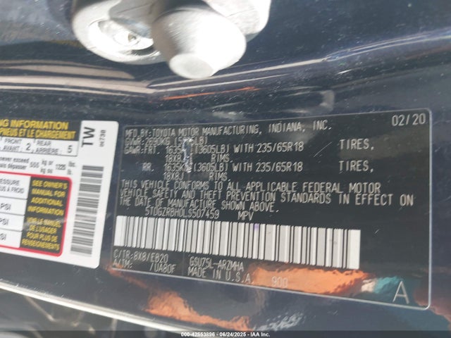 5TDGZRBH0LS507459 Toyota 2gr-fks