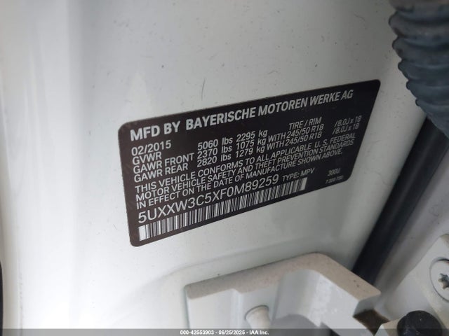 5UXXW3C5XF0M89259 BMW 2015