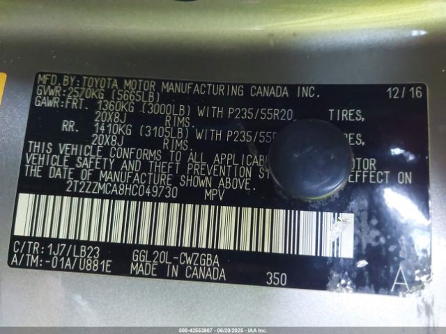 2T2ZZMCA8HC049730 Lexus RX