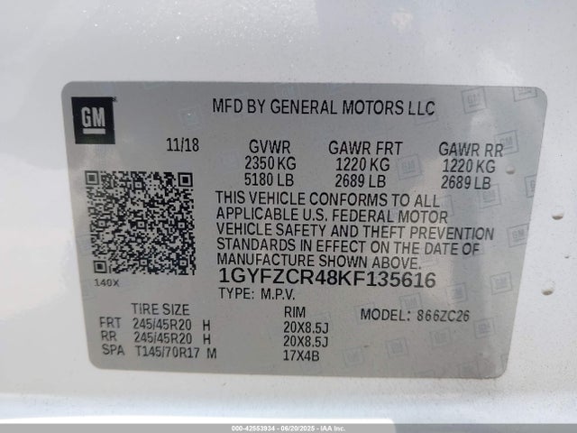 1GYFZCR48KF135616 Cadillac lsy - sidi, vvt, alum, var 3
