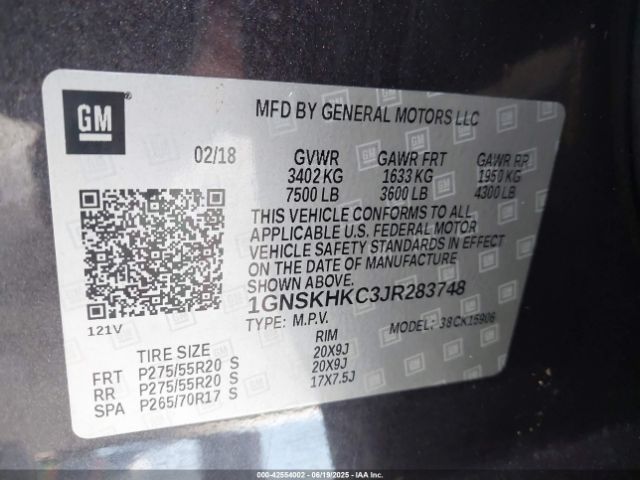 2018 CHEVROLET SUBURBAN 1GNSKHKC3JR283748 Photo 8