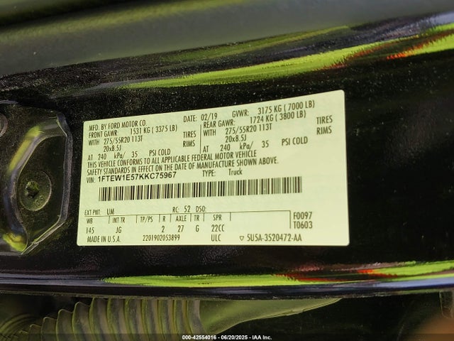 Ford 5.0l 4v 2019 1FTEW1E57KKC75967 Image 9