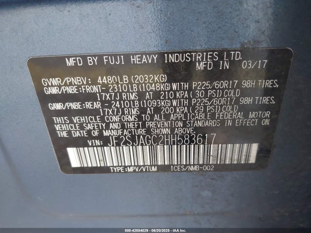 Subaru naturally aspirated u5 2017 JF2SJAGC2HH583617 Image 9