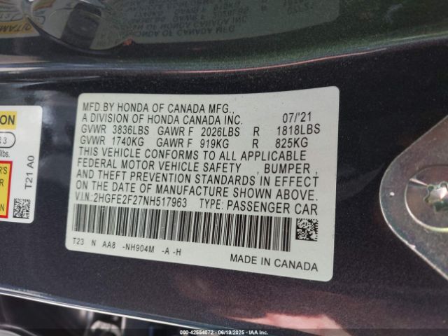 2022 HONDA CIVIC 2HGFE2F27NH517963 Photo 8