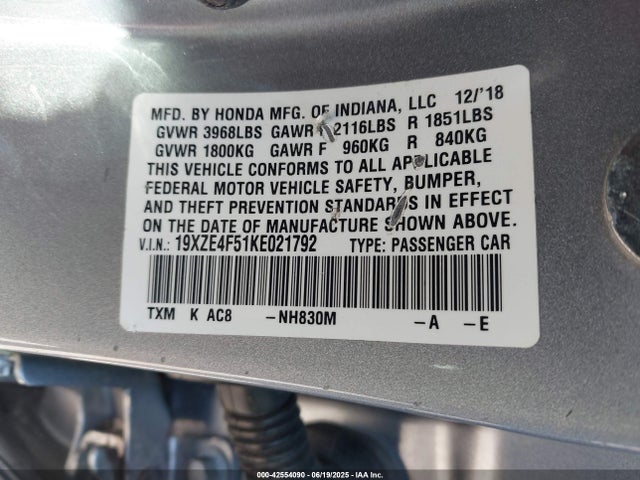 19XZE4F51KE021792 Honda leb6
