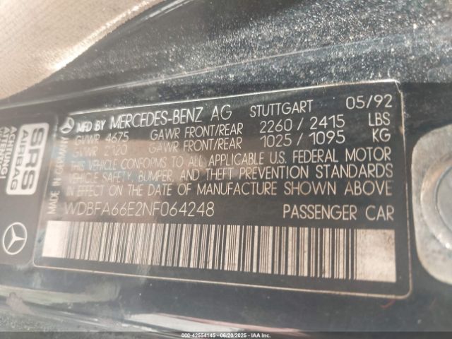 1992 MERCEDES-BENZ 500 WDBFA66E2NF064248 Photo 8