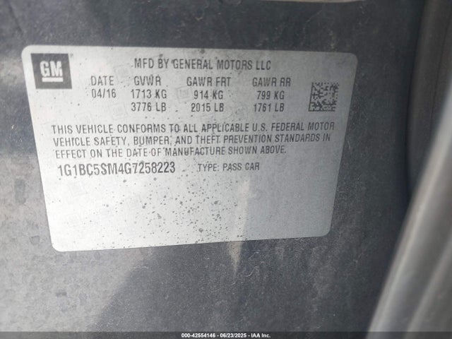 1G1BC5SM4G7258223 Chevrolet le2 - di: direct injection, alum, vvt, gen i, gmna