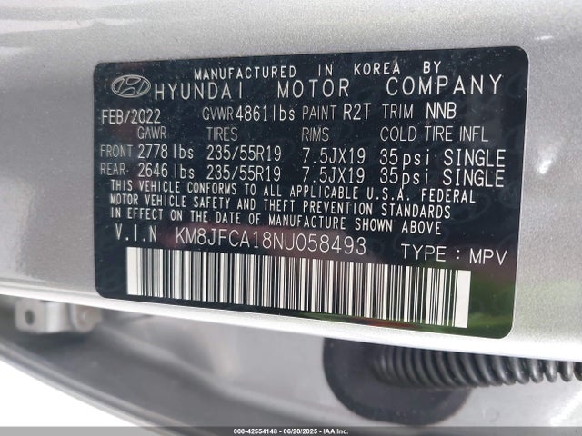 KM8JFCA18NU058493 Hyundai t-gdi gamma ii