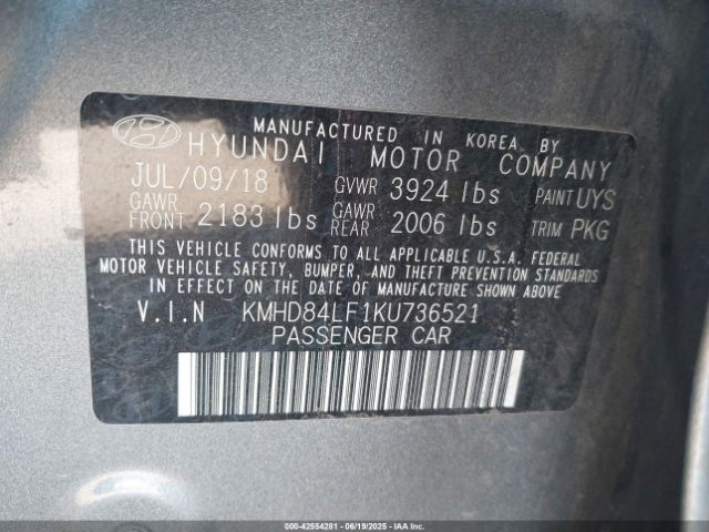 KMHD84LF1KU736521 Hyundai mpi nu