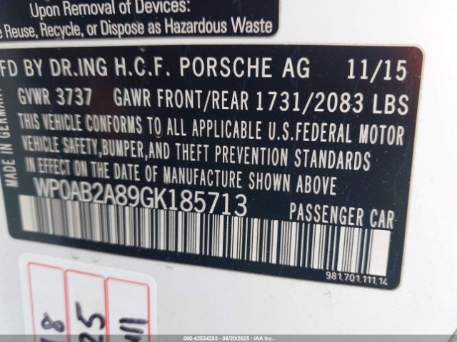 2016 PORSCHE CAYMAN WP0AB2A89GK185713 Photo 8