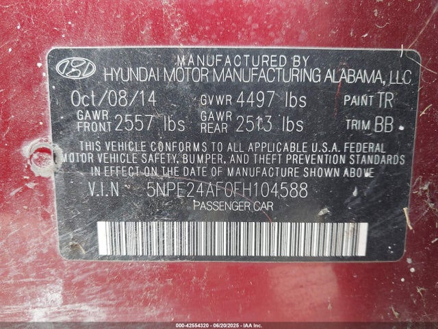 5NPE24AF0FH104588 Hyundai dohc gdi theta-ii