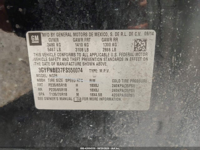 2015 CADILLAC SRX 3GYFNBE37FS550074 Photo 8