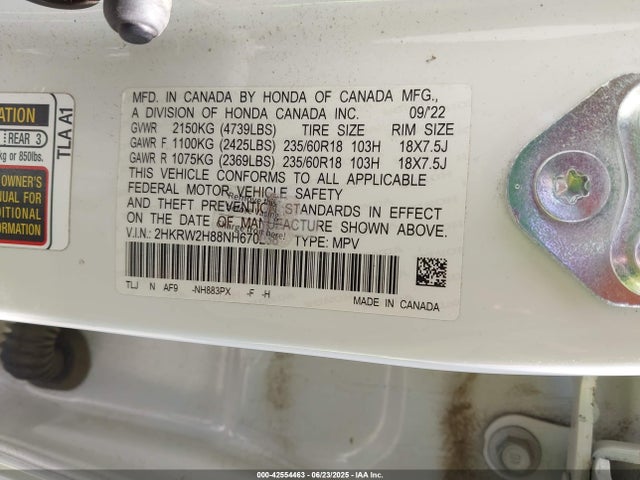2HKRW2H88NH670238 Honda l15be