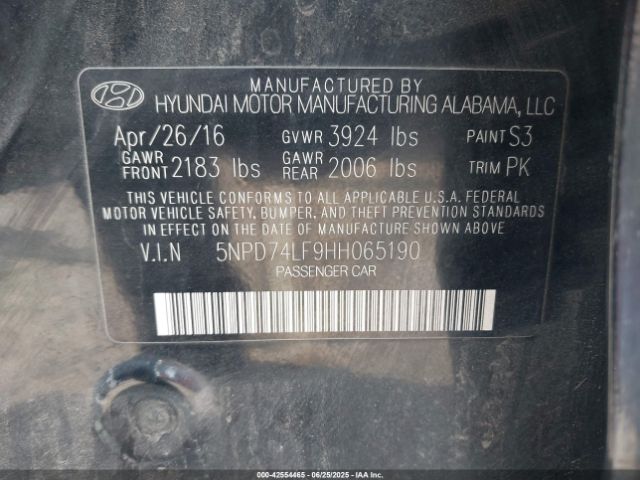 5NPD74LF9HH065190 Hyundai 2017