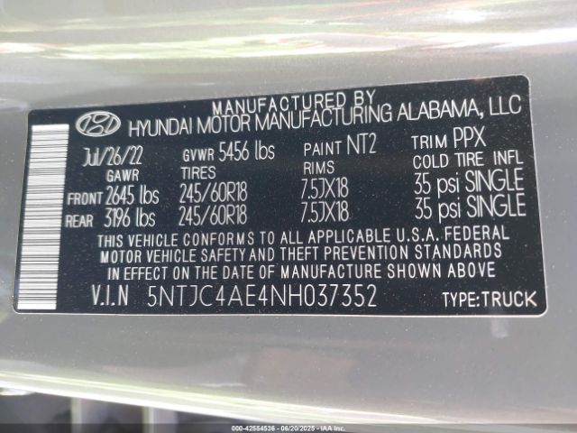 2022 HYUNDAI SANTA CRUZ 5NTJC4AE4NH037352 Photo 8