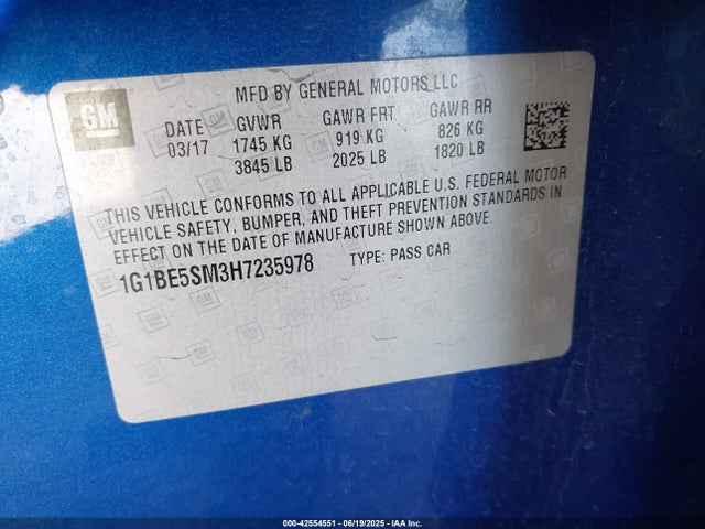 1G1BE5SM3H7235978 Chevrolet le2 -di: direct injection, vvt: variable valve timing, gen, alum