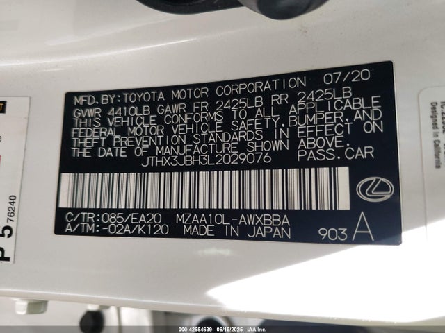 Lexus m20a-fks 2020 JTHX3JBH3L2029076 Image 9