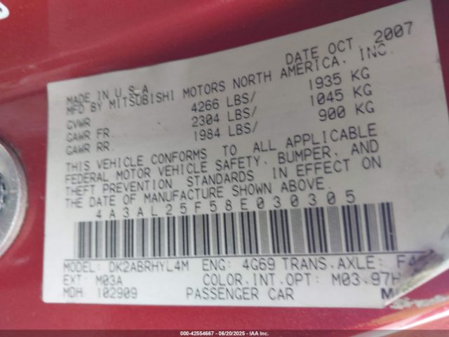 2008 MITSUBISHI ECLIPSE SPYDER 4A3AL25F58E030305 Photo 8