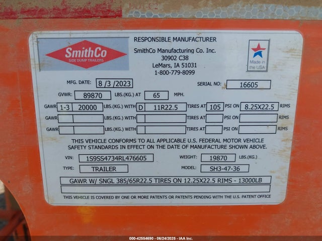 1S9SS4734RL476605 Smithco Manufacturing 2024