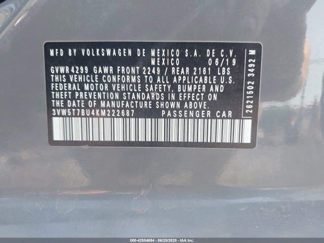 3VW5T7BU4KM222687 Volkswagen 2.0 tsi