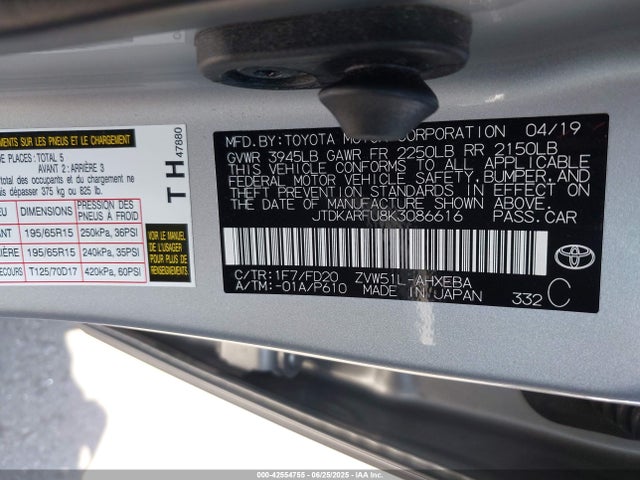 JTDKARFU8K3086616 Toyota 2zr-fxe,1nm+1mm