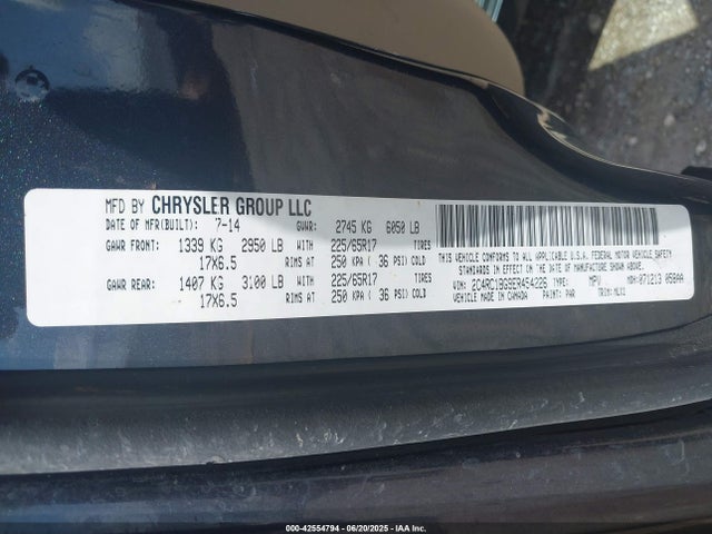 42554794 :رقم المزاد ، 2C4RC1BG9ER454226 vin ، 2014 Chrysler Town & Country Touring مزاد بيع