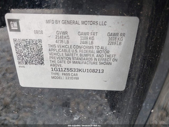 1G11Z5S33KU108213 Chevrolet lfx - spark ignited direct injection, vvt, e85 max, alum