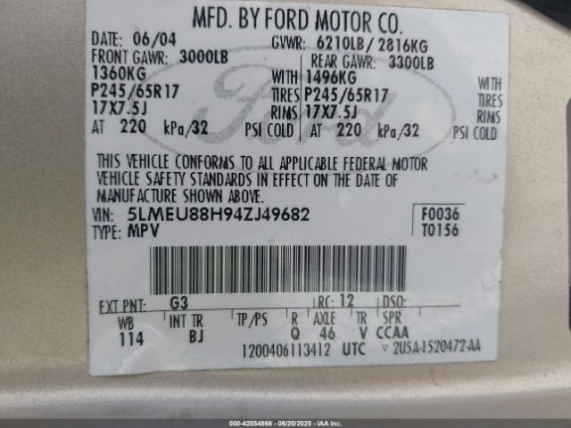2004 LINCOLN AVIATOR 5LMEU88H94ZJ49682 Photo 8