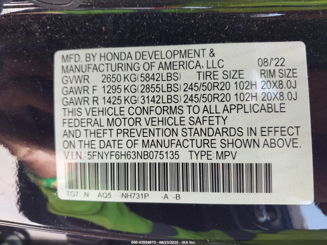 2022 HONDA PILOT 5FNYF6H63NB075135 Photo 8