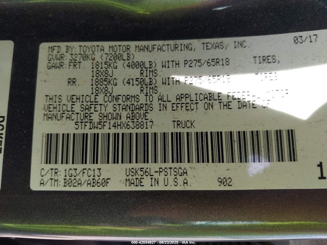 5TFDW5F14HX638817 Toyota 3ur-fbe