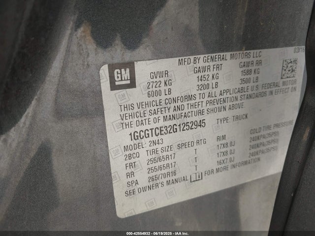 1GCGTCE32G1252945 Chevrolet lfx - sidi, vvt, e85 max, aluminum
