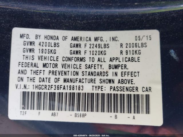 1HGCR2F36FA198183 Honda k24w1