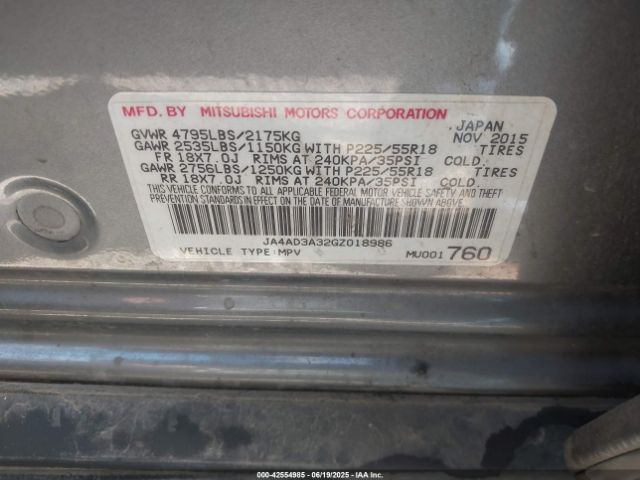2016 MITSUBISHI OUTLANDER JA4AD3A32GZ018986 Photo 8