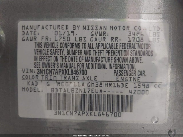Nissan 2019 2019 3N1CN7APXKL846700 Image 9