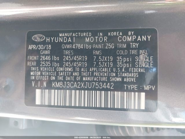 2018 HYUNDAI TUCSON KM8J3CA2XJU753442 Photo 8