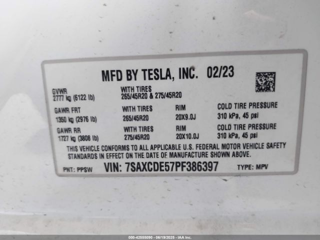 2023 TESLA MODEL X 7SAXCDE57PF386397 Photo 8