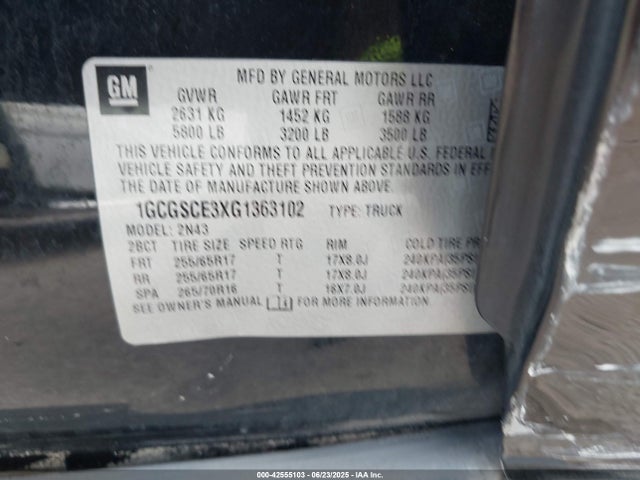 1GCGSCE3XG1363102 Chevrolet lfx - sidi, vvt, e85 max, aluminum
