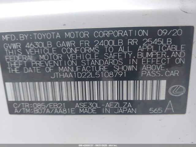 Lexus 8ar-fts 2020 JTHAA1D22L5108791 Image 9