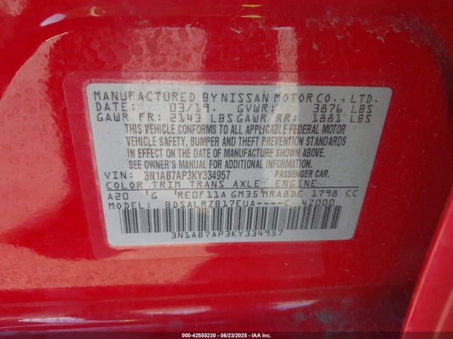3N1AB7AP3KY334957 Nissan Sentra