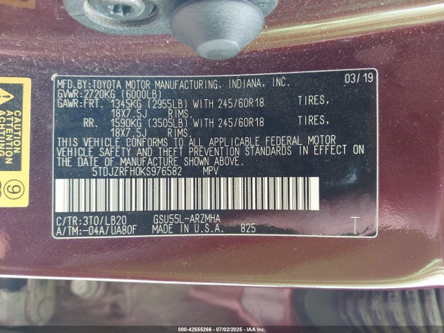 5TDJZRFH0KS976582 Toyota 2gr-fks